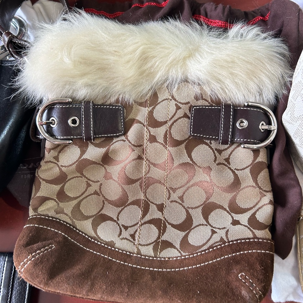 Coach Brown and Cream Signature Shoulder Bag